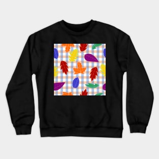 Leaves Pattern - Bold Colors on Plaid Crewneck Sweatshirt